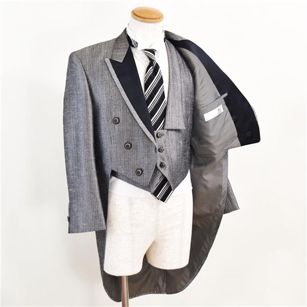 KAJIURA 6つボタン カラー モーニングコート シングル 7点セット L BB5 シルバーグレー ヘリンボーン ウエディング 貸衣装 3229 5XC105 | ブランド登録なし | 01