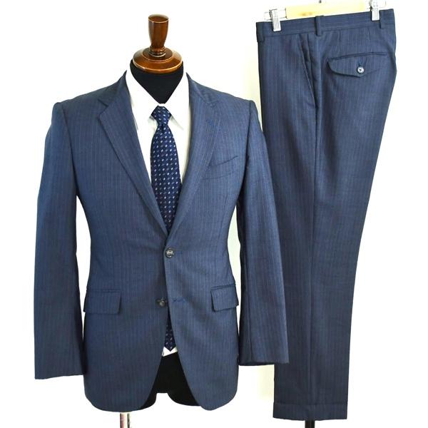 麻布テーラー 2つボタン シングルスーツ S YA4 ダークネイビー ストライプ ノータック O158-ZA41 合物 春秋 5XE031 | 麻布テーラー