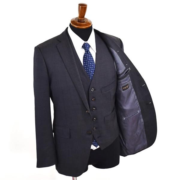 FILO D'ORO スーツカンパニー シルク混 3ピース 2パンツ 2つボタン シングルスーツ M A5 ダークグレー ノータック VBN58701 春夏秋 5XF020 | SUIT SQUARE | 01