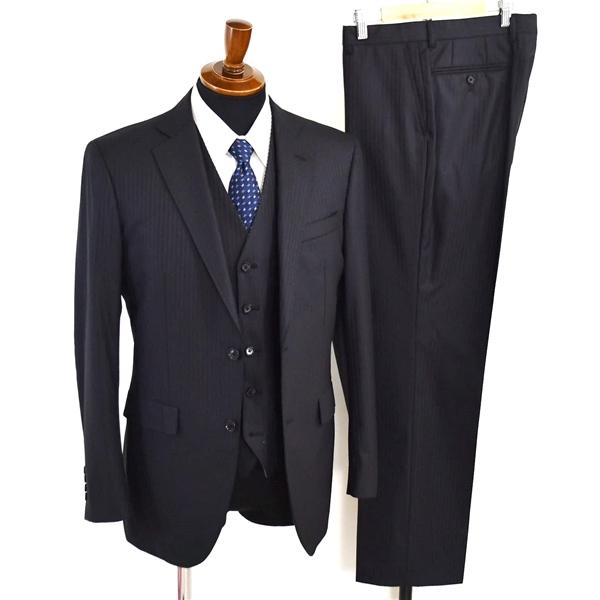 オリヒカ 3ピース 2つボタン シングルスーツ M A6 ブラック ストライプ ノータック F38F-365 合物 春夏秋 5XF025 | BURBERRY