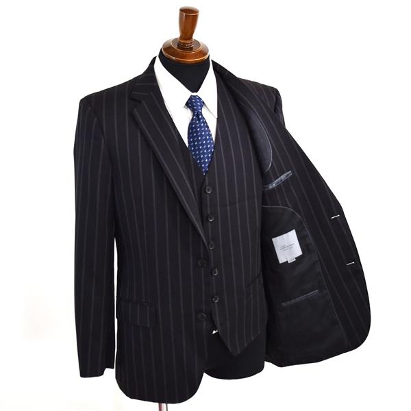 Tenoras 3ピース 2つボタン シングルスーツ L A7 ブラック ストライプ ノータック TE-4525 合物 春秋 5XF135 | TENORAS | 01