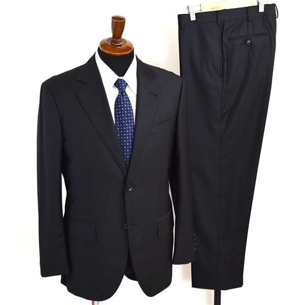 Jプレス 2つボタン シングルスーツ M A6 ブラック ストライプ ノータック 袖口4つ釦 J.PRESS SR-OV-YW-0325 合物 春秋  5XH034 | J.PRESS