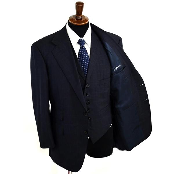 POLO ラルフローレン 3ピース 段返り 3つボタン シングルスーツ M A5 ダークネイビー ウインドペン 袖口4つ釦 開き見せ 合物 春秋  5XJ003 | POLO RALPH LAUREN | 01