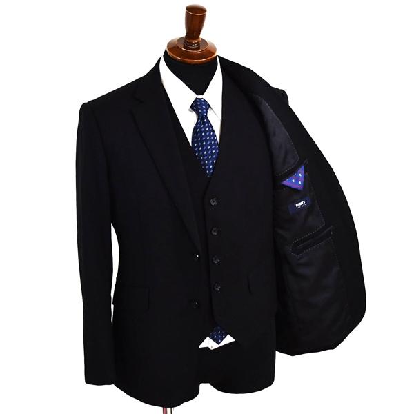 美品 パーソンズ フォーメン ３ピース 2つボタン シングルスーツ M AB4 ブラック ノータック 196025 合物 春夏秋  5XJ019 | PERSON'S(ファッション) | 01