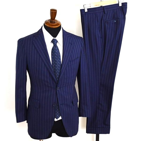 TAGLIATORE 2つボタン シングルスーツ S Y3 ダークネイビー ストライプ ノータック 袖口3つ釦 2SVJ22B01 夏物 春夏 薄手  5XJ043 | TAGLIATORE