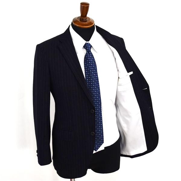 BEAMS 2つボタン シングルスーツ S YA3 ダークネイビー ストライプ ノータック 袖口4つ釦 開き見せ 5123-0029-277 合物 春秋  5XJ046 |  | 01