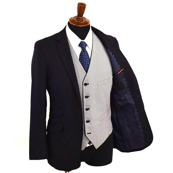 W CERIMONIA 3ピース 2つボタン シングルスーツ M YA5 ダークネイビー ノータック 袖口4つ釦 本切羽 0103073 合物 春夏秋  5XJ049 | ブランド登録なし | 01