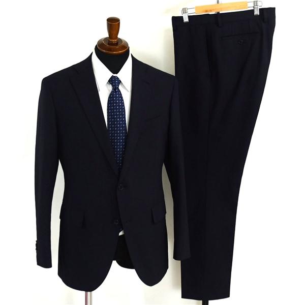 美品 ユニバーサルランゲージ 2つボタン シングルスーツ L A7 ダークネイビー ノータック ウォッシャブル 136104 夏物 春夏  5XJ084 | UNIVERSAL LANGUAGE