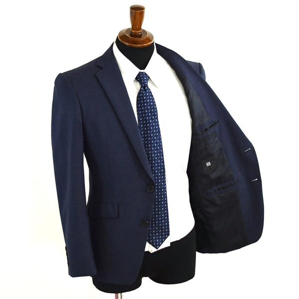 スーツセレクト 2つボタン シングルスーツ S A4 ダークネイビー 千鳥格子 ノータック 袖口4つ釦 開き見せ BLD1955 夏物 春夏 薄手  5XK004 | SUIT SELECT | 01