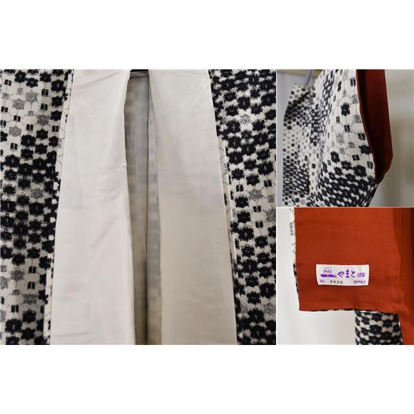 着物 正絹 女性 紬 小紋 袷きもの オフホワイト 黒 身丈167cm 絹100％ 普段着 お稽古 着付け 観劇 和装 カジュアル  5XK030 | ブランド登録なし | 04