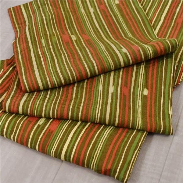 着物 正絹 女性 染 小紋 袷きもの 地柄入り生地 黄色 赤 緑 黄土色 縞 身丈162cm 絹100％ 普段着 お稽古 着付け 観劇 和装  5XK032 | ブランド登録なし | 08