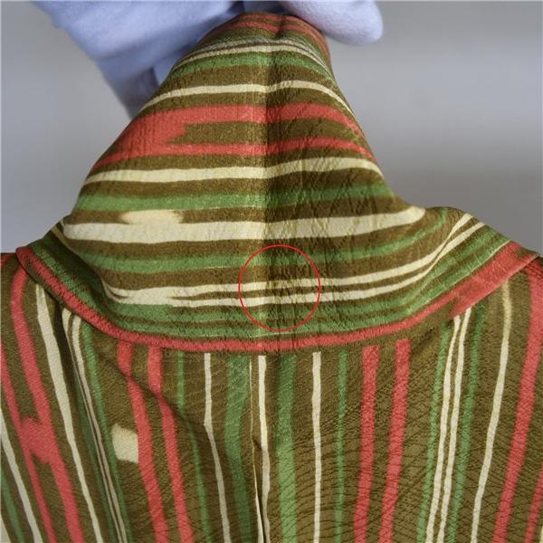 着物 正絹 女性 染 小紋 袷きもの 地柄入り生地 黄色 赤 緑 黄土色 縞 身丈162cm 絹100％ 普段着 お稽古 着付け 観劇 和装  5XK032 | ブランド登録なし | 09