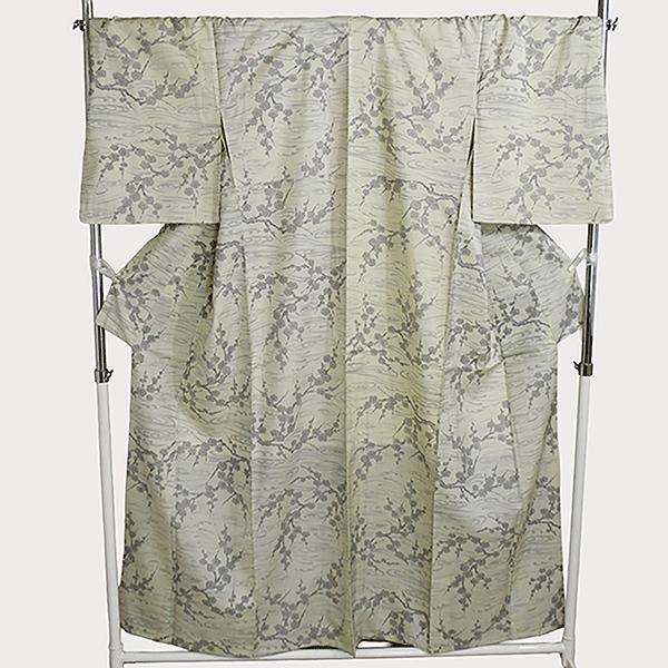 着物 正絹 女性 染め 紬 小紋 袷きもの 薄緑 身丈164cm 絹100％ 普段着 お稽古 着付け 観劇 和装   5XK036 | ブランド登録なし