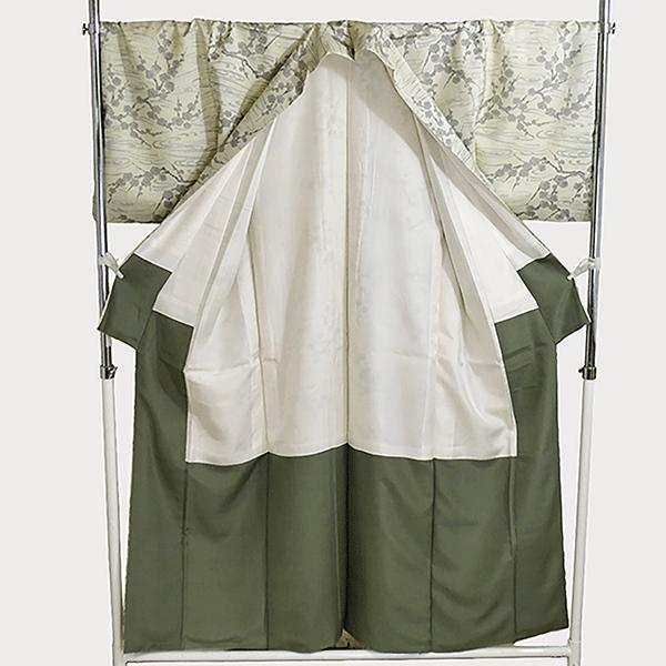 着物 正絹 女性 染め 紬 小紋 袷きもの 薄緑 身丈164cm 絹100％ 普段着 お稽古 着付け 観劇 和装   5XK036 | ブランド登録なし | 01