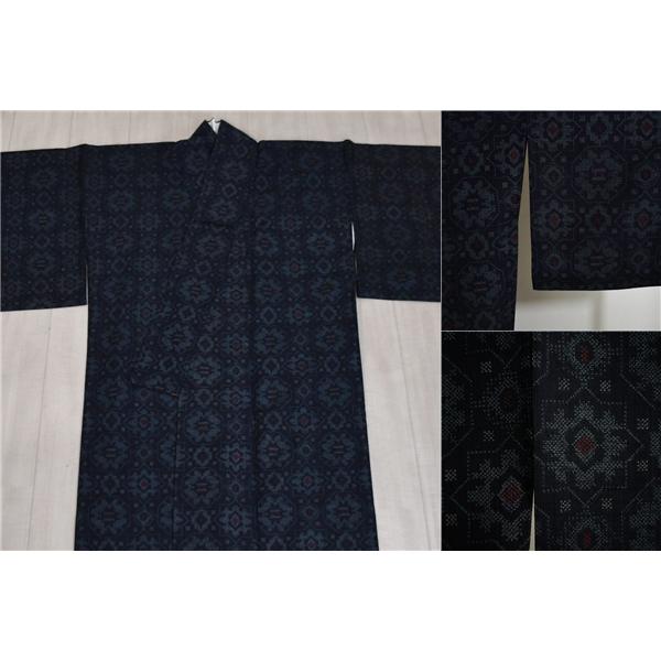 着物 正絹 女性 紬 絣 小紋 袷きもの ダークネイビー 濃紺 身丈153cm 絹100％ 普段着 お稽古 着付け 観劇 和装  5XK037 | ブランド登録なし | 05