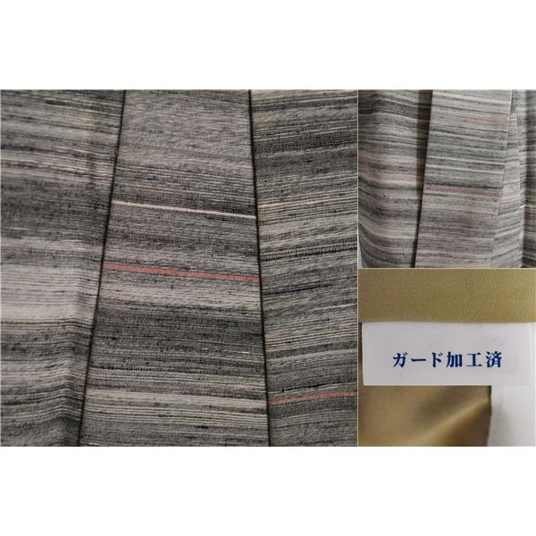 着物 正絹 女性 紬 小紋 袷きもの ダークグレー オフホワイト 横縞 身丈167cm 絹100％ 普段着 お稽古 着付け 観劇 和装  5XK040 | ブランド登録なし | 03