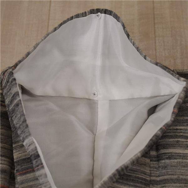 着物 正絹 女性 紬 小紋 袷きもの ダークグレー オフホワイト 横縞 身丈167cm 絹100％ 普段着 お稽古 着付け 観劇 和装  5XK040 | ブランド登録なし | 06