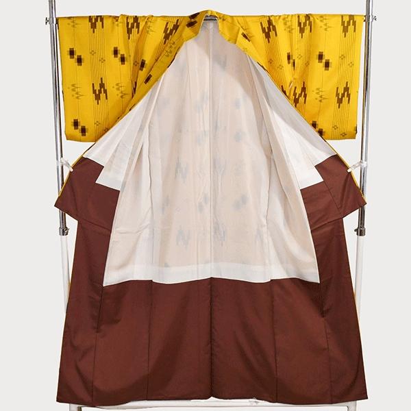 稀少 大城廣四郎(大城広四郎) 作 手おり 織物工房 琉球絣 証紙付 着物 正絹 女性 紬 小紋 身丈163cm 絹100％ 袷きもの 付下げ 5XK041 | ブランド登録なし | 01