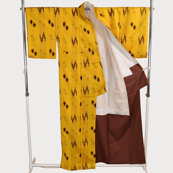 稀少 大城廣四郎(大城広四郎) 作 手おり 織物工房 琉球絣 証紙付 着物 正絹 女性 紬 小紋 身丈163cm 絹100％ 袷きもの 付下げ 5XK041 | ブランド登録なし | 02