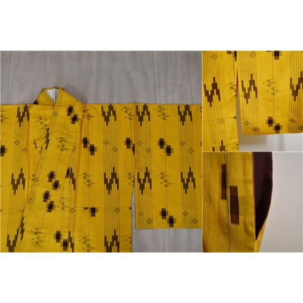 稀少 大城廣四郎(大城広四郎) 作 手おり 織物工房 琉球絣 証紙付 着物 正絹 女性 紬 小紋 身丈163cm 絹100％ 袷きもの 付下げ 5XK041 | ブランド登録なし | 06