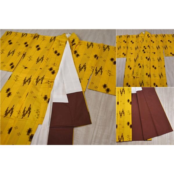 稀少 大城廣四郎(大城広四郎) 作 手おり 織物工房 琉球絣 証紙付 着物 正絹 女性 紬 小紋 身丈163cm 絹100％ 袷きもの 付下げ 5XK041 | ブランド登録なし | 07