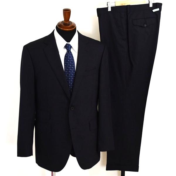 美品 ユニバーサルランゲージ 2つボタン シングルスーツ L AB7 ダークグレー ストライプ ノータック 本切羽 NR05 合物 春秋  5XK046 | UNIVERSAL LANGUAGE