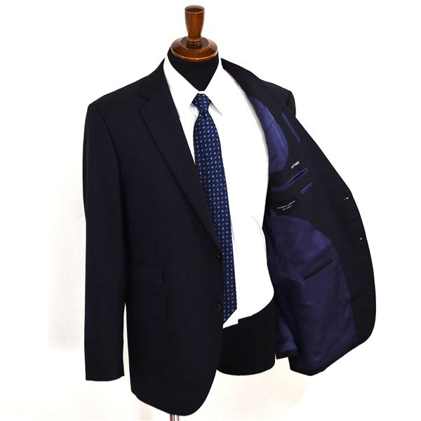 美品 ユニバーサルランゲージ 2つボタン シングルスーツ L AB7 ダークグレー ストライプ ノータック 本切羽 NR05 合物 春秋  5XK046 | UNIVERSAL LANGUAGE | 01