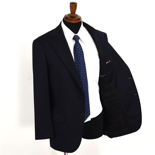 美品 ユニバーサルランゲージ 段返り 3つボタン シングルスーツ M AB6 ダークネイビー ストライプ ノータック 本切羽 TR16 春秋  5XK047 | UNIVERSAL LANGUAGE | 01