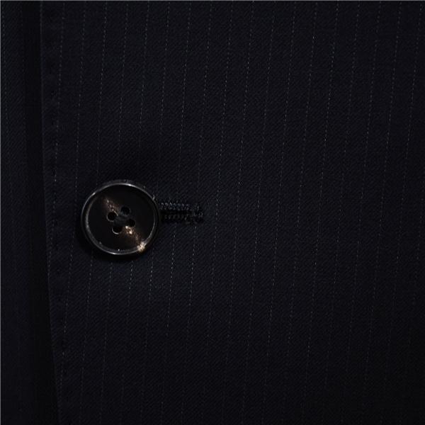 美品 ユニバーサルランゲージ 段返り 3つボタン シングルスーツ M AB6 ダークネイビー ストライプ ノータック 本切羽 TR16 春秋  5XK047 | UNIVERSAL LANGUAGE | 02