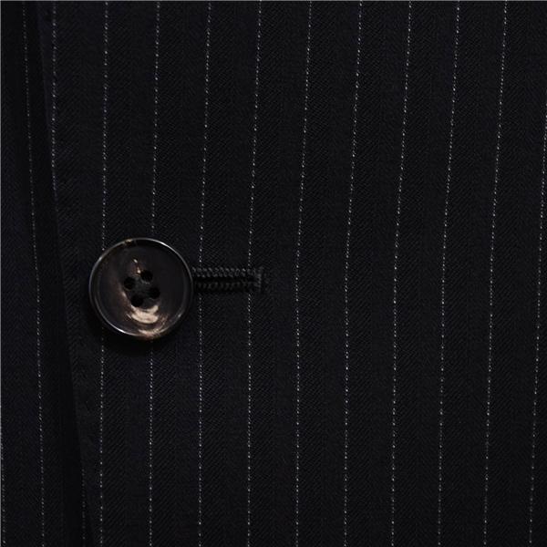 美品 ユニバーサルランゲージ 段返り 3つボタン シングルスーツ M AB6 ブラック ストライプ ノータック 本切羽 TR16 合物 春秋  5XK048 | UNIVERSAL LANGUAGE | 02