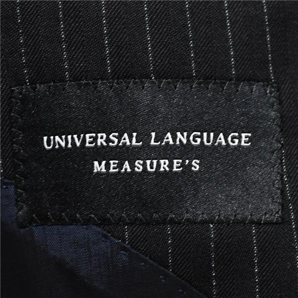 美品 ユニバーサルランゲージ 段返り 3つボタン シングルスーツ M AB6 ブラック ストライプ ノータック 本切羽 TR16 合物 春秋  5XK048 | UNIVERSAL LANGUAGE | 03