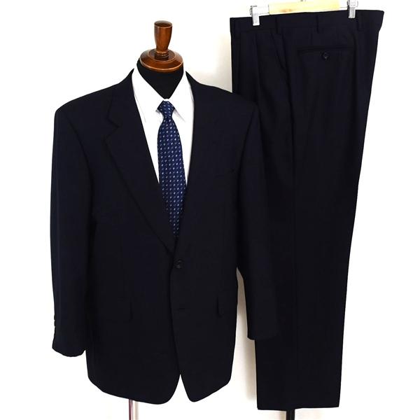 DAKS 2つボタン シングルスーツ L BB5 ダークネイビー ストライプ 袖口4つ釦 開き見せ ダックス L-AW-215JX 合物 春秋  5XK058 | DAKS