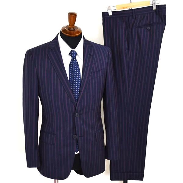 ETRO 伊製 シルク混 2つボタン シングルスーツ M YA5 ダークネイビー ストライプ ノータック 141-1A967-1263 夏物 春夏 5XL008 | ETRO