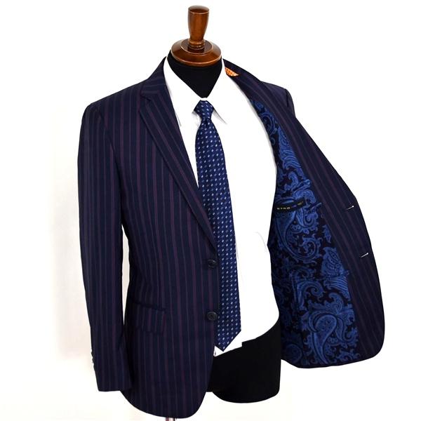 ETRO 伊製 シルク混 2つボタン シングルスーツ M YA5 ダークネイビー ストライプ ノータック 141-1A967-1263 夏物 春夏 5XL008 | ETRO | 01