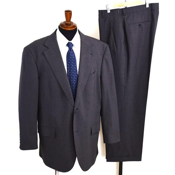 美品 リーガル 2パンツ 2つボタン シングルスーツ XXL E7 ダークグレー ストライプ ウォッシャブル RGWK001 夏物 春夏 5XL016 | REGAL