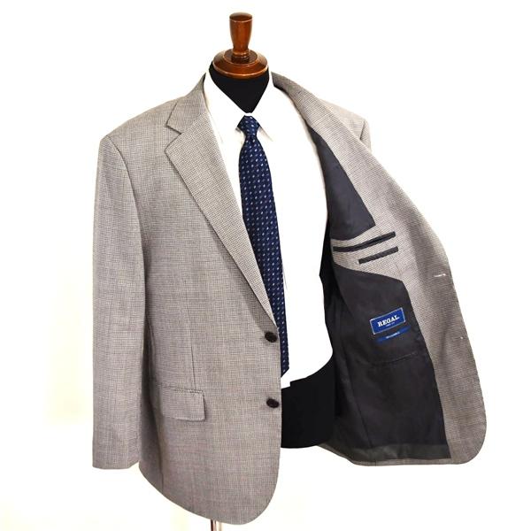 リーガル 2パンツ 2つボタン シングルスーツ XXL E7 ダークグレー 千鳥格子 ウォッシャブル 袖口4つ釦 開き見せ 1Y8302 春夏 5XL017 | REGAL | 01