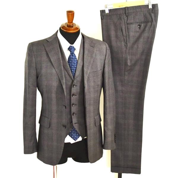 P.S.FA 伊製 アンジェリコ生地 3ピース 3つボタン シングルスーツ M Y5 ダークグレー チェック ノータック PC720304-15 春夏秋 5XL019 | Perfect Suit FActory