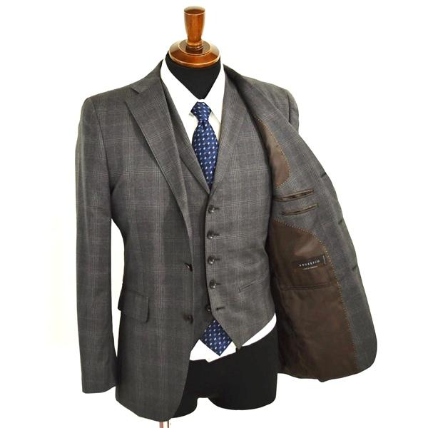 P.S.FA 伊製 アンジェリコ生地 3ピース 3つボタン シングルスーツ M Y5 ダークグレー チェック ノータック PC720304-15 春夏秋 5XL019 | Perfect Suit FActory | 01