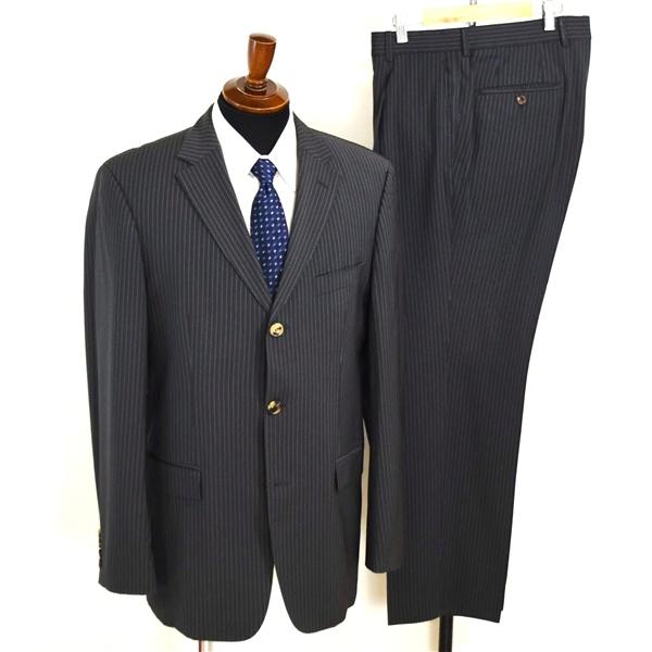 HUGO BOSS Super100's生地 3つボタン シングルスーツ XL A9 ダークグレー ストライプ 袖口4つ釦 開き見せ 389147080 夏物 春夏 5XL055 | HUGO BOSS