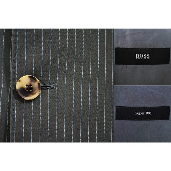 HUGO BOSS Super100's生地 3つボタン シングルスーツ XL A9 ダークグレー ストライプ 袖口4つ釦 開き見せ 389147080 夏物 春夏 5XL055 | HUGO BOSS | 02