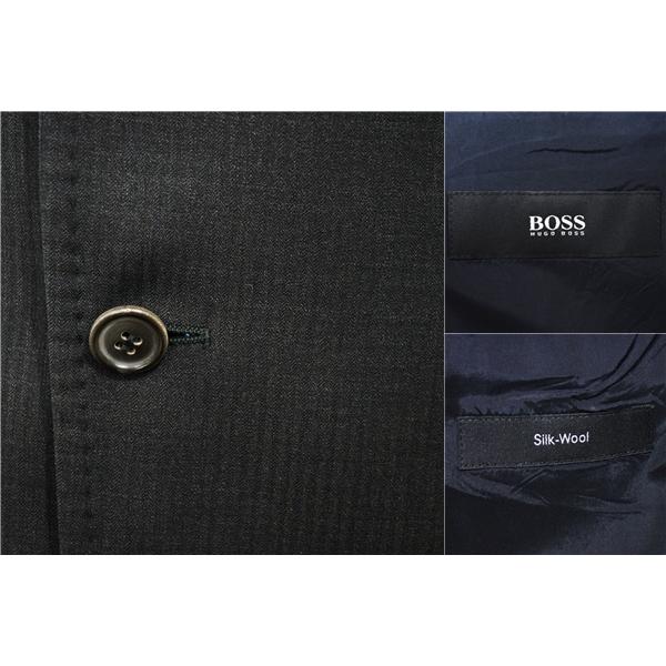 HUGO BOSS シルク混生地 2つボタン シングルスーツ XL A9 ダークグレー ストライプ ノータック 袖口4つ釦 開き見せ 43680-040 春秋 5XL058 | HUGO BOSS | 02