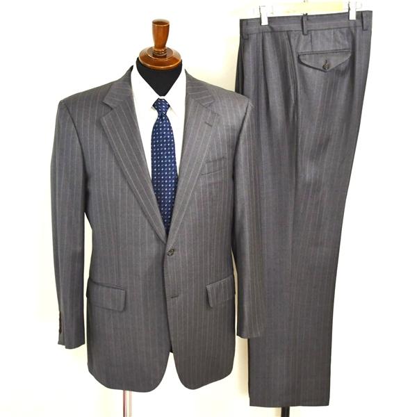 バーバリー ブラックレーベル 2つボタン シングルスーツ M A6 ダークグレー ストライプ 袖口4つ釦 開き見せ BCD01-144-07 合物 春秋 5XL059 | BURBERRY BLACK LABEL
