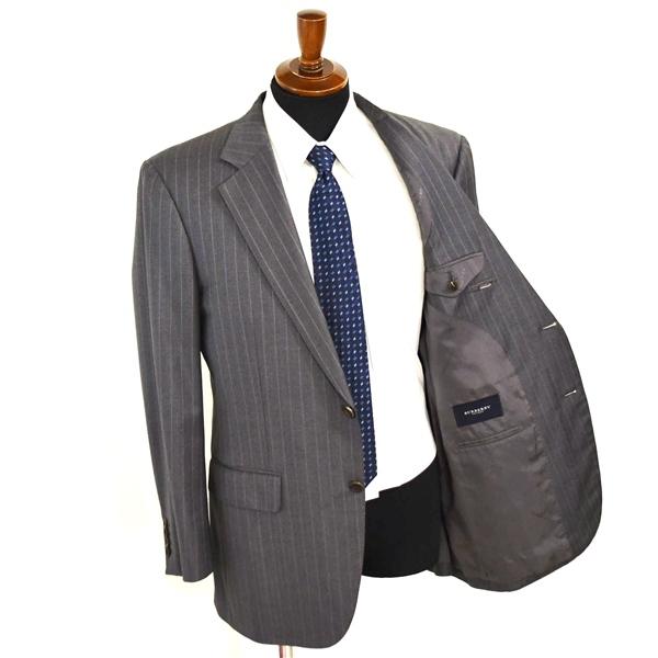 バーバリー ブラックレーベル 2つボタン シングルスーツ M A6 ダークグレー ストライプ 袖口4つ釦 開き見せ BCD01-144-07 合物 春秋 5XL059 | BURBERRY BLACK LABEL | 01