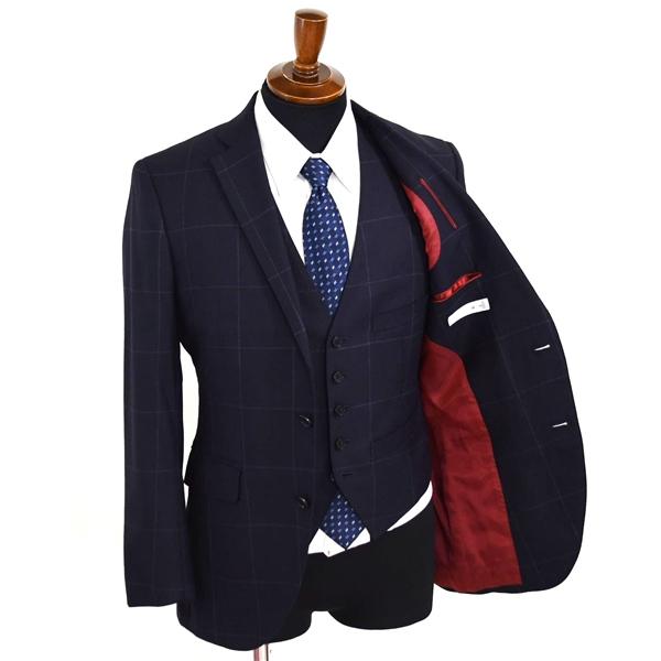 blazer's bank.com スーツカンパニー 3ピース 2つボタン シングルスーツ M A5 濃紺 ネイビー ウインドペン ノータック 3401870 春秋 5XL061 | SUIT SQUARE | 01