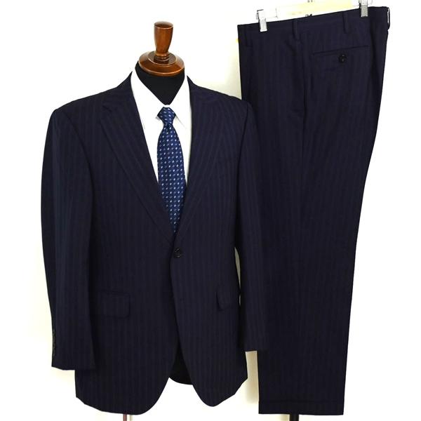 五大陸 英国製生地 2つボタン シングルスーツ M A5 ダークネイビー ストライプ ワンタック gotairiku SR-GR-LM-0116 夏物 春夏 薄手 5XL064 | gotairiku