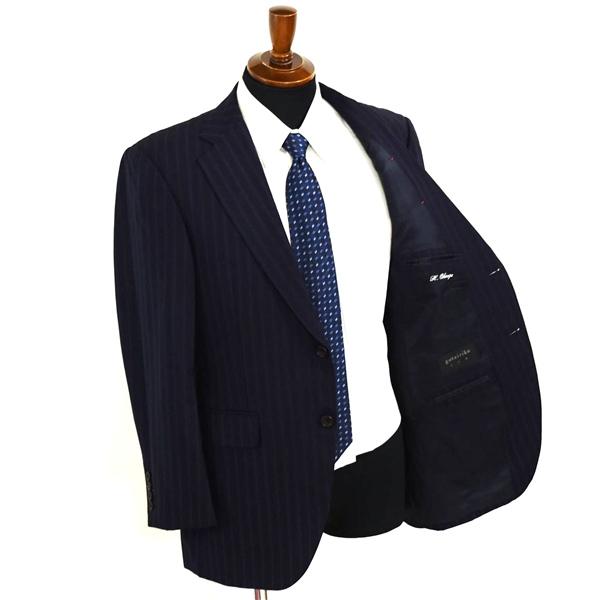 五大陸 英国製生地 2つボタン シングルスーツ M A5 ダークネイビー ストライプ ワンタック gotairiku SR-GR-LM-0116 夏物 春夏 薄手 5XL064 | gotairiku | 01