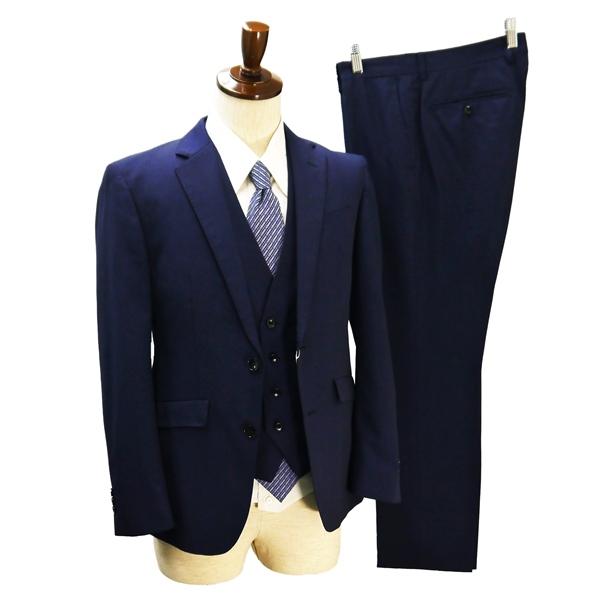 スーツセレクト 3ピース 2つボタン シングルスーツ 袖口3つボタン A4 S ダークネイビー ノータック 春秋冬 BLRP9003 6NA027 | SUIT SELECT