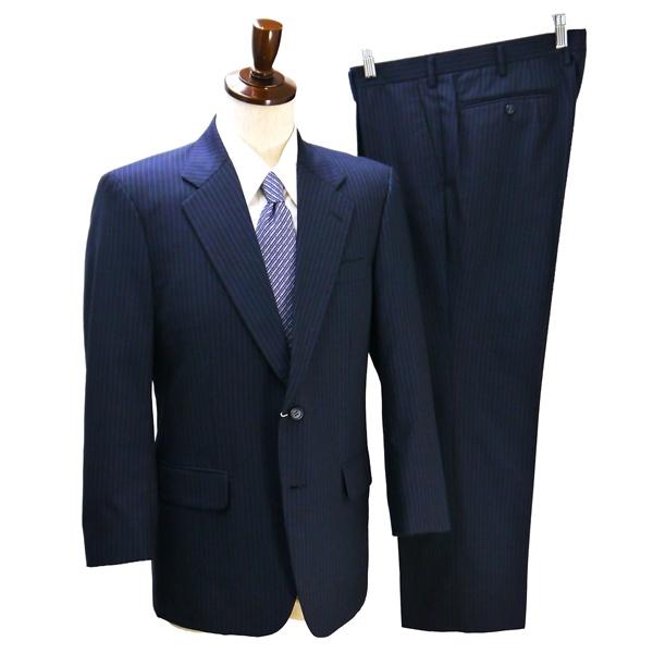 ELEFIT 2つボタン シングルスーツ 袖口3つボタン BB4 M ダークネイビー 濃紺色 ストライプ ワンタック 春秋 合物 183479 6NA048 | ブランド登録なし