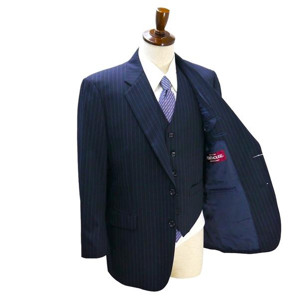 James Anderson PENTHOUSE 3ピース 2つボタン シングルスーツ AB5 M ダークネイビー ストライプ ワンタック 春秋冬 935 6NA056 | ブランド登録なし | 01