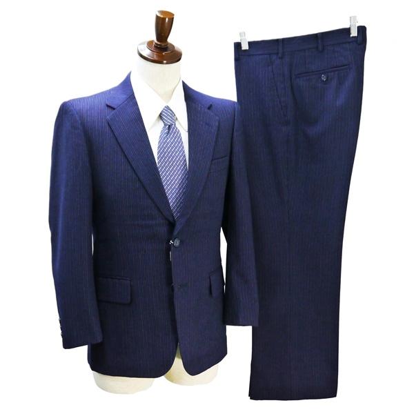 2つボタン シングルスーツ 袖口3つボタン A4 S ダークネイビー 濃紺色 ストライプ ノータック 秋冬 23-157 6NA090 | ブランド登録なし